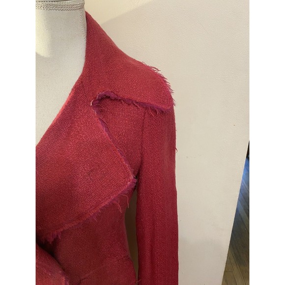 WDNY Hot Pink Fuschia Barbie Tweed Fringe Light Trench Coat Jacket Size Small - Picture 3 of 6